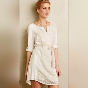 Anthropologie Tiny Paperwhites Embroidered Dress S Small